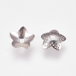 変色しない5枚の花びら201ステンレススチールフラワービーズキャップ  ステンレス鋼色  7x2mm  穴：1.4mm&nbsp;STAS-L205-17P