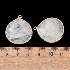天然石クオーツクリスタルペンダント  ロッククリスタルペンダント  金色の真鍮エッジ付き  多面カット  染色されていない  ティアドロップ  28x25x6mm  穴：1.6mm&nbsp;X-G-B009-07G-W
