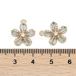 ラックメッキ真鍮マイクロパヴェキュービックジルコニアペンダント  ガラスと  カドミウムフリー＆鉛フリー  花のチャーム  空色  16x13.5x4mm  穴：1.2mm&nbsp;KK-C082-01G-02