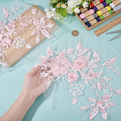 2 Stück Blumen-Polyester mit Plastikperlen-Stickerei zum Aufnähen auf Stoffflicken&nbsp;PATC-HY0002-03C