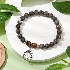 Braccialetti elastici con perline rotonde di occhio di tigre e roccia di sienite fluorescente naturale&nbsp;BJEW-JB11257-01