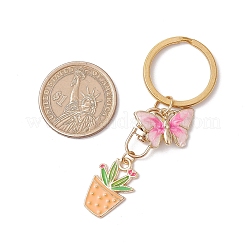 鉢植えと蝶の合金エナメルペンダントキーホルダー3個  真鍮製スプリットキーリング付き  ミックスカラー  ゴールドカラー  66mm  3個/セット&nbsp;KEYC-JKC01160
