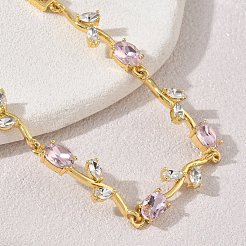 Bracciali a catena con maglie a forma di fiore in ottone e vetro&nbsp;KK-CBA7DFA-01G-04