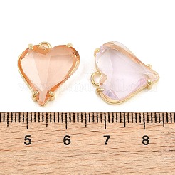 真鍮製ガラスチャーム  ハートチャーム  多面カット  ミックスカラー  18x16x5.5mm  穴：2mm&nbsp;GL-CBABDD8-10G