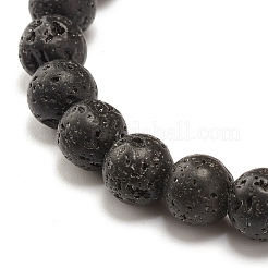 Bracciale elasticizzato con perline rotonde in pietra lavica naturale&nbsp;BJEW-JB07461