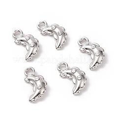合金チャーム  クリスタルラインストーン付き  三日月  プラチナ  12x5.5x3mm  穴：1.6mm&nbsp;FIND-I020-01P