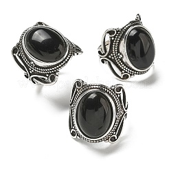 Verstellbare Ringe aus natürlichem Obsidian&nbsp;RJEW-I108-02AS-12