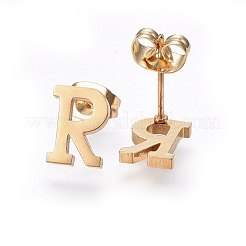 304ステンレススチールペンダントとスタッドピアスジュエリーセット  アルファベット  文字.r  20~23x13~19x1.5mm  穴：6x3mm  6~10x6~9x1mm  ピン：0.8mm&nbsp;SJEW-P099-18G