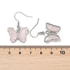 Natürliche Rosenquarz Messing Ohrhänger&nbsp;EJEW-M081-01P-02
