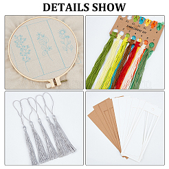 DIYブックマーク作成キット  紙しおりカード付き  亜麻刺繍柄生地  綿のタッセルと糸  プラスチック刺繍フープ  鉄針  プラスチック製の貯蔵チューブ  ミックスカラー  50~268x0.2~269x0.2~10mm&nbsp;DIY-WH0029-66