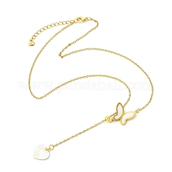 Verstellbare Lariat-Halskette aus Edelstahl 304 und natürlicher Muschel mit Schmetterlingsherzanhänger für Damen&nbsp;NJEW-JN06250