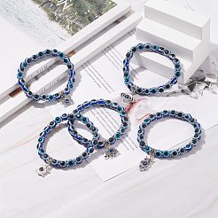 Эластичный браслет из бисера из смолы сглаза с подвеской из сплава для мужчин и женщин BJEW-JB08216