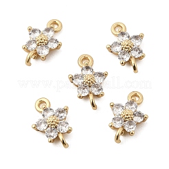 Breloques connecteurs en forme de fleur en laiton pavé de zircones cubiques&nbsp;KK-H089-34G-02
