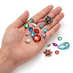 アクリルラインストーンカボション  フラットバックと多面カット  混合図形  ミックスカラー  3~30.1x7~20x1.5~20mm&nbsp;GACR-MSMC001-06