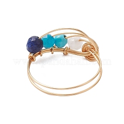 Anelli da dito da donna con perline rotonde con pietre preziose naturali avvolti in filo di rame&nbsp;RJEW-JR00751