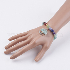 Chakra Schmuck natürliche Edelsteinperlen und Blume Amazonit Bettelarmband&nbsp;BJEW-JB03608-04