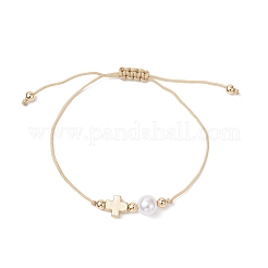 Женские плетеные браслеты из искусственного жемчуга и сплава из АБС-пластика BJEW-JB12517