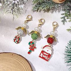Конфетная трость/подарочная коробка/санта-клаус рождественский сплав эмалированная подвеска украшение HJEW-JM02363