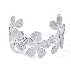 Не тускнеющие открытые браслеты-манжеты из нержавеющей стали 304 с цветком для женщин BJEW-M313-05P