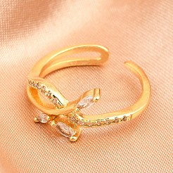 Манжеты из латуни с микро паве кубический цирконий для женщин&nbsp;RJEW-Z113-30G