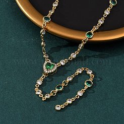 Collana con ciondolo a cuore in ottone con pavé di zirconi e nappa per donna&nbsp;NJEW-A071-01G-05