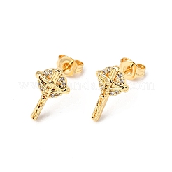 Серьги-гвоздики из латуни с микропаве и прозрачным кубическим цирконием&nbsp;EJEW-A135-17G