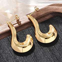 Pendientes de botón de acero inoxidable 304 en forma de J para mujer&nbsp;EJEW-A125-09G