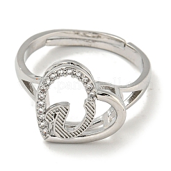 Сердце с буквой стойка покрытие латунь микро паве кубический цирконий регулируемые кольца для женщин RJEW-I105-06P-U