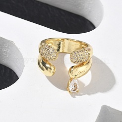 Bagues ouvertes en laiton micro pavé de zircones cubiques transparentes&nbsp;KK-CBA56EF-38G
