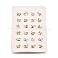 12 paire de boucles d'oreilles à tige en acier inoxydable 304 avec strass&nbsp;EJEW-B135-01G-01