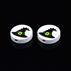 Бусины из натурального дерева с принтом на Хэллоуин WOOD-T021-83