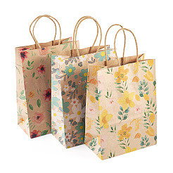 6 pièces 3 styles de sacs à main en papier kraft imprimé fleur&nbsp;ABAG-TA0001-52