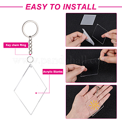 Kit de fabrication de porte-clés pendentifs vierges en acrylique en forme de losange avec angle&nbsp;DIY-BC0001-63A