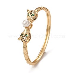 Браслеты с леопардовым принтом из кубического циркония и пластиковой бусиной из латуни с гальваническим покрытием&nbsp;BJEW-E071-26G