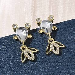 Серьги-гвоздики в форме рыбок из латуни с микропаве из кубических цирконий&nbsp;EJEW-K320-01G-22