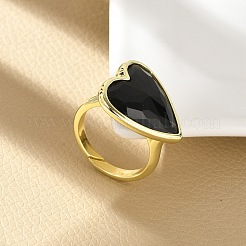 ハート真鍮天然黒曜石指輪  長持ちメッキ  20x18mm  内径：18mm&nbsp;RJEW-D304-01G-G