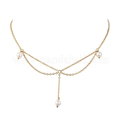 Collana da donna con ciondolo a forma di perla bianca rotonda e catena in ottone.&nbsp;NJEW-JN06349