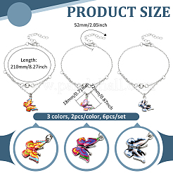 4 шт. 2-цветные браслеты-бабочки из железа и сплава с эмалью для женщин&nbsp;AJEW-HY0002-64