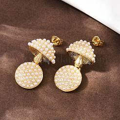 Серьги-гвоздики с грибовидной подвеской из латунного АБС-пластика&nbsp;EJEW-L275-03G