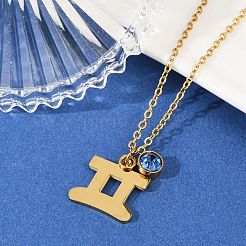 Colliers avec pendentif constellation de pierre de naissance en acier inoxydable 304&nbsp;LS-STAS-D305-08G-C
