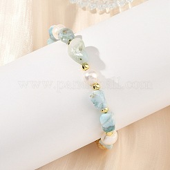Armbänder aus natürlichen Larimar-Nuggets und Kartoffel-Süßwasserperlen&nbsp;BJEW-JB14286