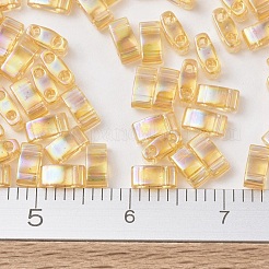 MIYUKIハーフティラビーズ  日本製シードビーズ  2の穴  （htl251)透明ライトトパーズab  5x2.3x1.9mm  穴：0.8mm  約2500個/100g&nbsp;SEED-J020-HTL0251