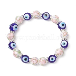 Bracelets extensibles en porcelaine imprimée de fleurs faites à la main et perles de mauvais œil en lampwork faites à la main pour femmes&nbsp;BJEW-JB12105-03