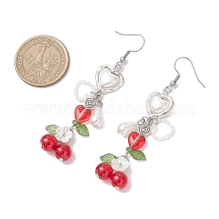 Серьги-подвески в форме сердца с вишней из нержавеющей стали 304 EJEW-JE06682