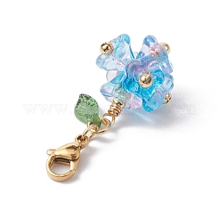 5個の花のアクリルとガラスのペンダント装飾  バッグのキーホルダー用のロブスター クロー留め具飾り  ミックスカラー  35mm&nbsp;HJEW-TA00178
