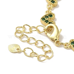 Braccialetti da donna con catena a maglie a forma di cuore in ottone placcato con micro pavè di zirconi cubici&nbsp;BJEW-P323-09G-04