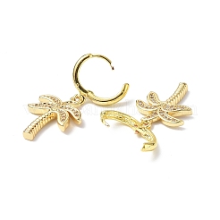 Серьги-кольца с подвесками из прозрачного кубического циркония и кокосовой пальмы&nbsp;EJEW-B017-04G