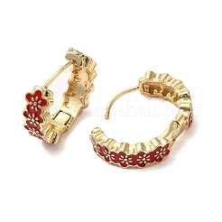 花柄のゴールド真鍮製フープピアス  エナメル  レッド  19x6mm&nbsp;EJEW-L268-015G-06
