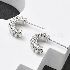 C字型真鍮スタッドピアス  プラチナメッキ  15x21x5mm&nbsp;EJEW-D320-11P