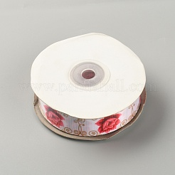 ポリエステルグログランリボン  片面  花柄  レッド  1インチ（25mm）  20ヤード/ロール&nbsp;OCOR-TAC0009-12
